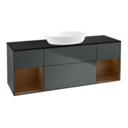 V&B Meuble sous lavabo Finion 160 cm, placage bouleau, chêne naturel, façade bleu mat laqué