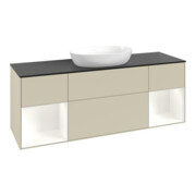 V&B Meuble sous lavabo Finion 160 cm, placage bouleau, face blanche laquée, côtés gris laqués