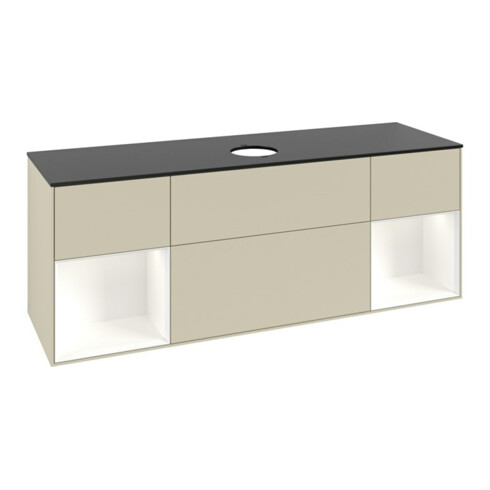 V&B Meuble sous lavabo Finion 160 cm, placage bouleau, face blanche laquée, côtés gris laqués