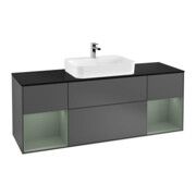 V&B Meuble sous lavabo Finion 160 cm, placage bouleau, laque anthracite, éclairage mural-1