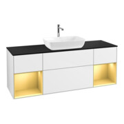 V&B Meuble sous lavabo Finion 160 cm, placage bouleau, laque or brillant, laque blanc brillant
