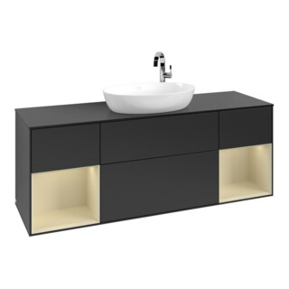 V&B Meuble sous lavabo Finion 160 cm, placage bouleau mat, gris soie mat, blanc mat