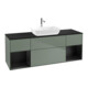 V&B Meuble sous lavabo Finion 160 cm, placage bouleau mat, tiroirs bleu mat laqué, poignée métal laqué-1