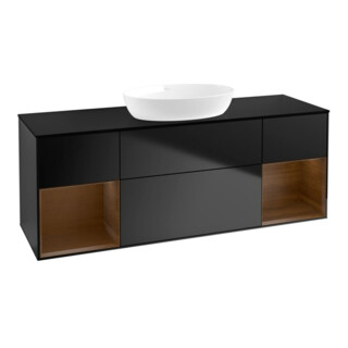 V&B Meuble sous lavabo Finion 160 cm, placage bouleau, réglette noyer, bleu mat laqué