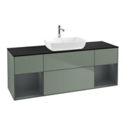 V&B Meuble sous-lavabo Finion 160 cm, placage bouleau, tiroirs médian laqué, olivier laqué
