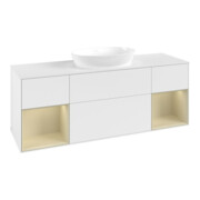 V&B Meuble sous lavabo Finion 160 cm, placage chêne, gris mat laqué, blanc mat laqué-4