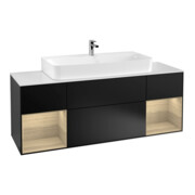 V&B Meuble sous lavabo Finion 160 cm, placage chêne Reg Oa, laqué noir mat, éclairage mural