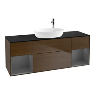 V&B Meuble sous lavabo Finion 160 cm, placage noyer, éclairage mural, Rg A m Lac