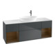 V&B Meuble sous lavabo Finion 160 cm, placage noyer, façade médium bleu mat laqué-1