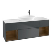 V&B Meuble sous lavabo Finion 160 cm, placage noyer, façade médium bleu mat laqué-1