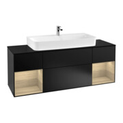 V&B Meuble sous lavabo Finion 160 cm, placage Reg Oa, laque noire mate