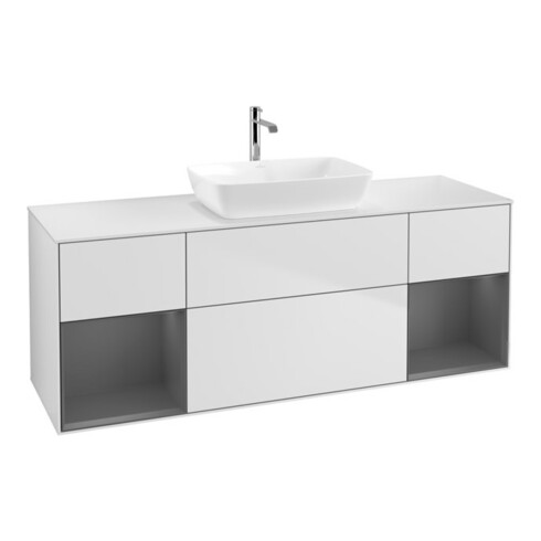 V&B Meuble sous lavabo Finion 160 cm, plan blanc mat, rangement A mat laqué, blanc mat laqué