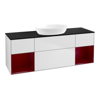 V&B Meuble sous lavabo Finion 160 cm, plan blanc mat, rangement avec porte blanc mat
