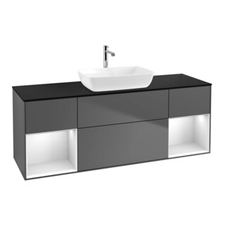 V&B Meuble sous lavabo Finion 160 cm, plan blanc mat, rangement blanc mat laqué, anthracite mat