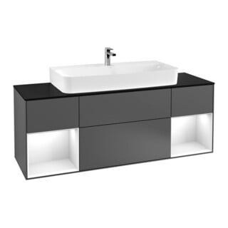 V&B Meuble sous lavabo Finion 160 cm, Reg glo blanc laqué, anthracite mat