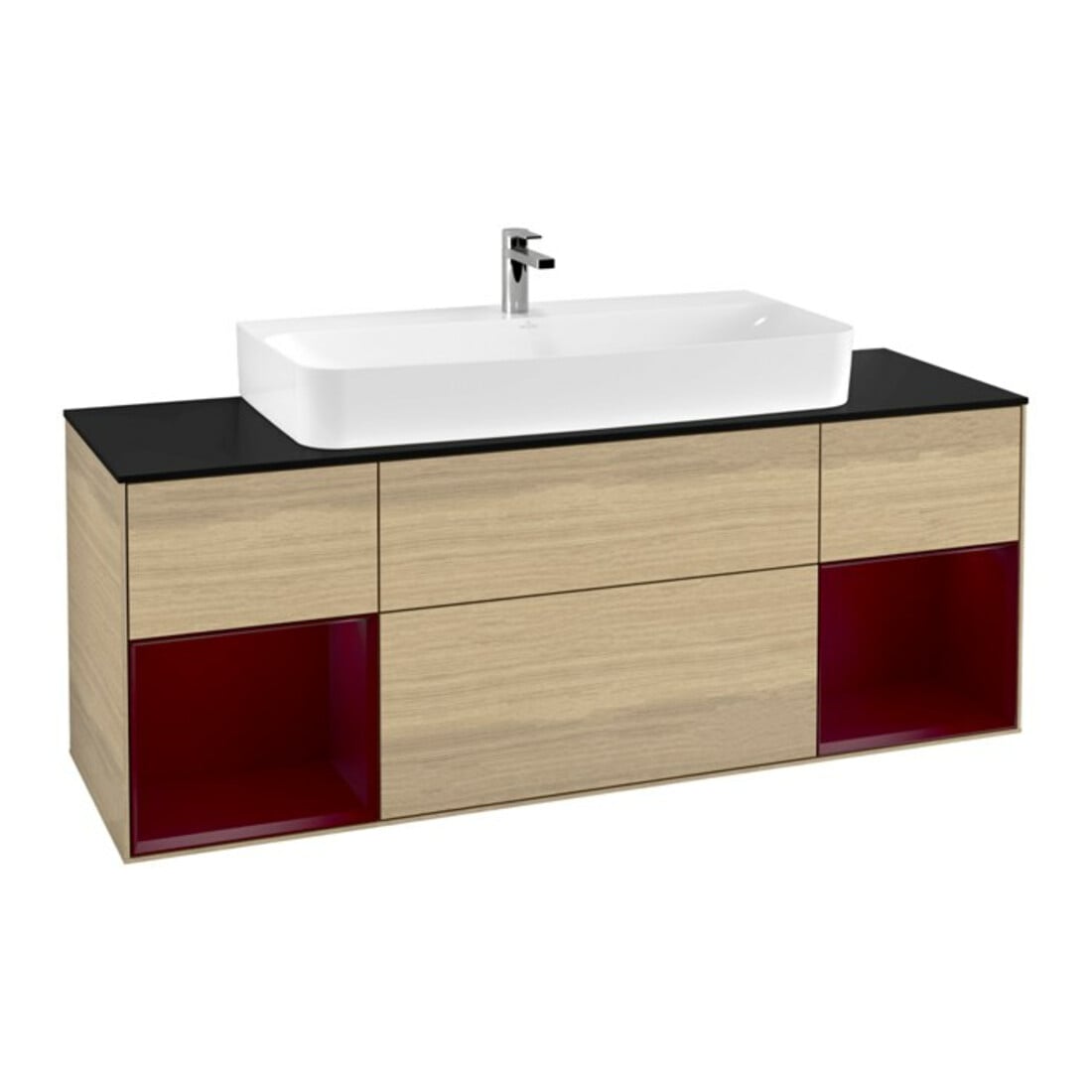 V&B Meuble sous lavabo Finion 160 cm, Reg Peo laqué mat, placage chêne