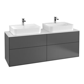 V&B Meuble sous lavabo Finion 160x60,3 cm, éclairage mural, blanc, gris, laqué
