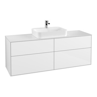 V&B Meuble sous lavabo Finion 160x60,3 cm, éclairage mural, blanc mat, blanc brillant laqué