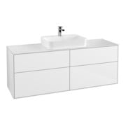 V&B Meuble sous lavabo Finion 160x60,3 cm, éclairage mural, blanc mat, blanc brillant laqué