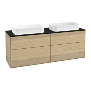 V&B Meuble sous lavabo Finion 160x60,3 cm, panneau arrière bleu, placage chêne