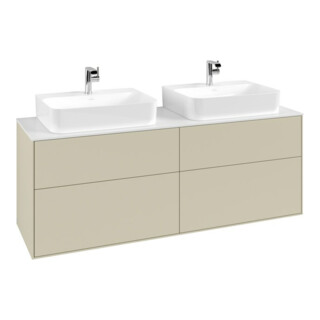 V&B Meuble sous lavabo Finion 160x60,3 cm, plan d’abattant blanc, poignée grise mate laquée