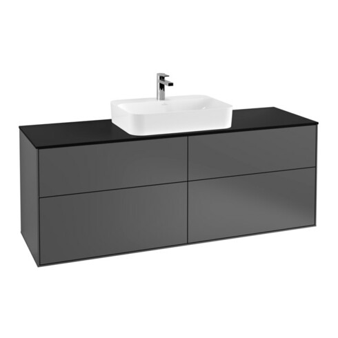 V&B Meuble sous-lavabo Finion 160x60,3 cm, plan d'abattant bleu, anthracite mat