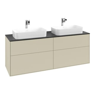 V&B Meuble sous lavabo Finion 160x60,3 cm, plan d’abattant bleu mat, poignée gris mat Lac