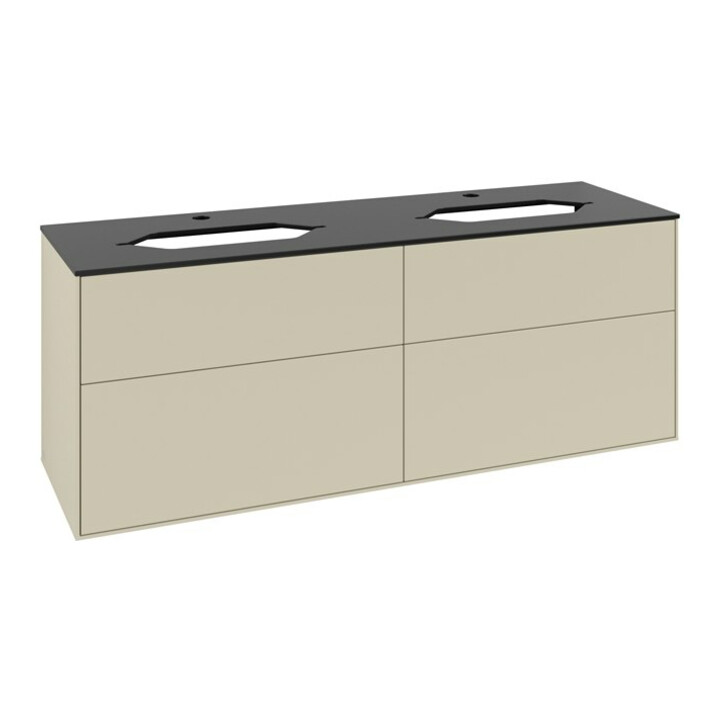 V&B Meuble sous lavabo Finion 160x60,3 cm, plan d’abattant bleu mat, poignée gris mat Lac