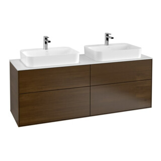 V&B Meuble sous lavabo Finion 160x60,3 cm, plan de découpe blanc, placage noyer