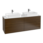 V&B Meuble sous lavabo Finion 160x60,3 cm, plan de découpe blanc, placage noyer