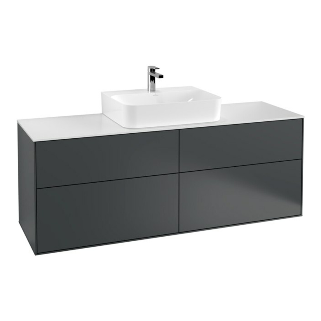 V&B Meuble sous lavabo Finion 160x60,3 cm, plan de drainage blanc, miroir bleu avec laque