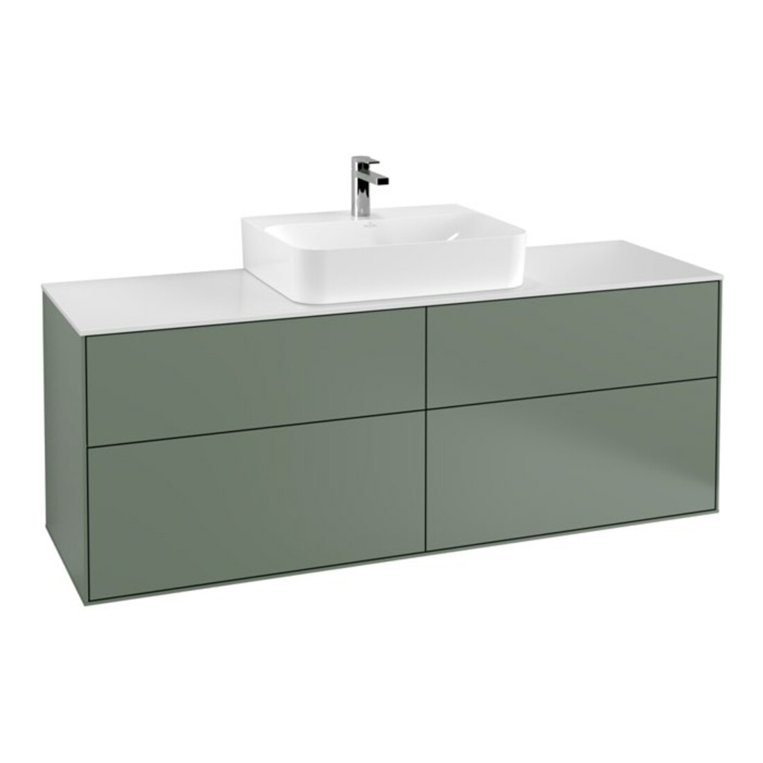 V&B Meuble sous lavabo Finion 160x60,3 cm, plan de drainage blanc, olivier avec laque