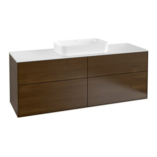 V&B Meuble sous lavabo Finion 160x60,3 cm, plan de drainage blanc, placage noyer