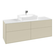 V&B Meuble sous lavabo Finion 160x60,3 cm, plan de drainage blanc, poignée argent mat, laqué