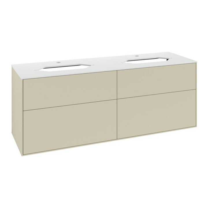 V&B Meuble sous lavabo Finion 160x60,3 cm, plan de drainage blanc, poignée argentée m Lac