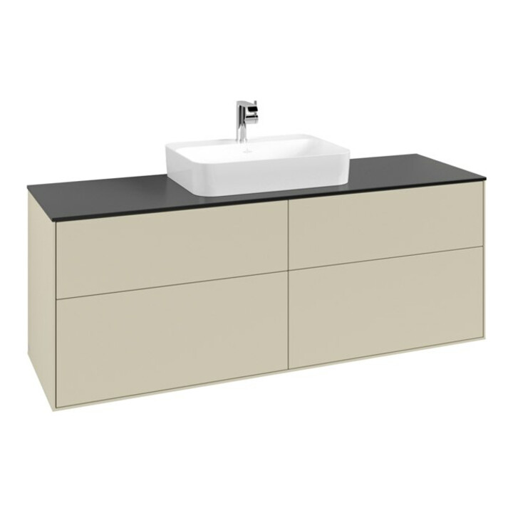 V&B Meuble sous lavabo Finion 160x60,3 cm, plan de drainage bleu mat, poignée argent mat Lac