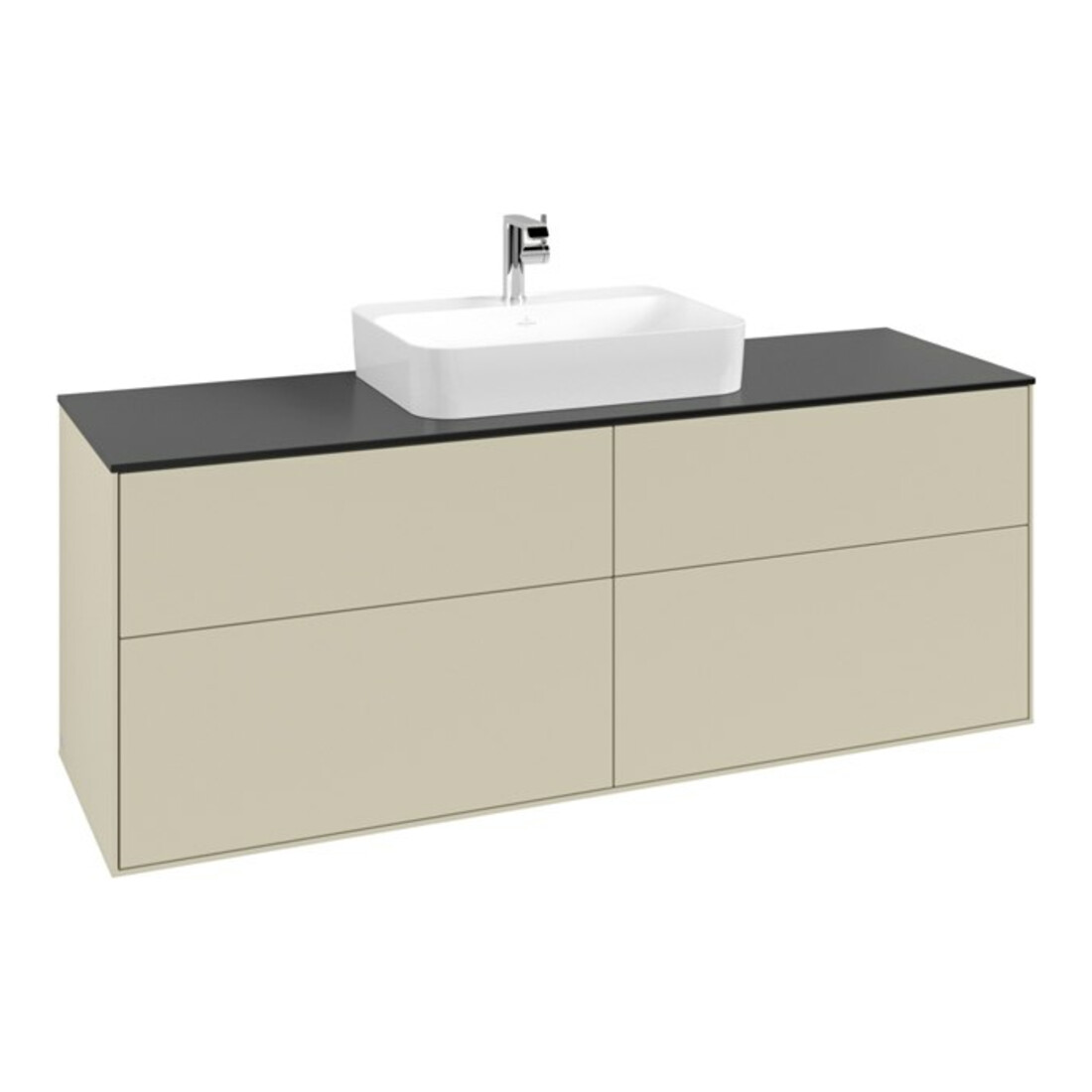 V&B Meuble sous lavabo Finion 160x60,3 cm, plan de drainage bleu mat, poignée argent mat Lac