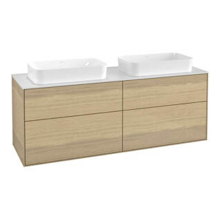 V&B Meuble sous lavabo Finion 160x60,3 cm, plan de fermeture blanc, placage chêne