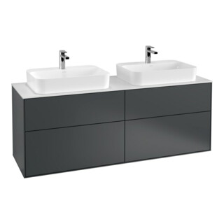 V&B Meuble sous lavabo Finion 160x60,3 cm, plan de toilette blanc, façade médium bleu laqué