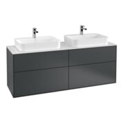 V&B Meuble sous lavabo Finion 160x60,3 cm, plan de toilette blanc, façade médium bleu laqué