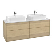 V&B Meuble sous-lavabo Finion 160x60,3 cm, plan de toilette blanc, placage chêne-1