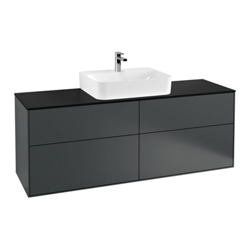 V&B Meuble sous lavabo Finion 160x60,3 cm, plan de toilette bleu mat, miroir bleu mat Lac