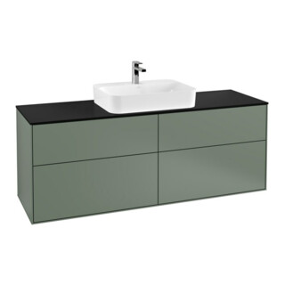 V&B Meuble sous lavabo Finion 160x60,3 cm, plan de toilette bleu mat, olivier mat laqué