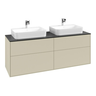 V&B Meuble sous lavabo Finion 160x60,3 cm, plan de travail bleu mat, gris moyen laqué