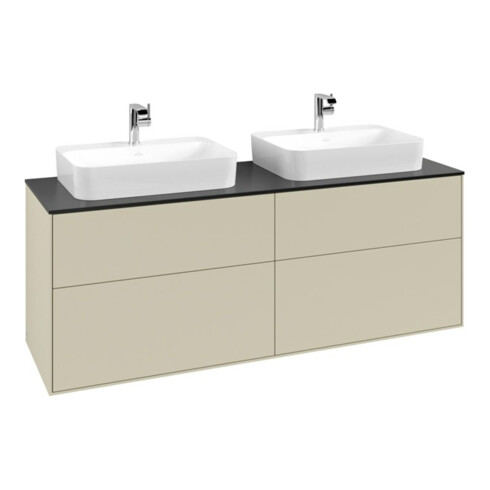 V&B Meuble sous lavabo Finion 160x60,3 cm, plan de travail bleu mat, gris moyen laqué