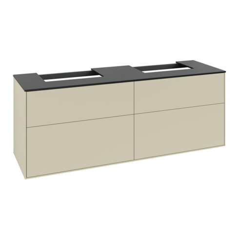 V&B Meuble sous lavabo Finion 160x60,3 cm, plaque de fermeture bleue, gris moyen laqué