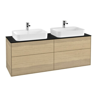 V&B Meuble sous lavabo Finion 160x60,3 cm, plaque de fixation bleue, placage chêne