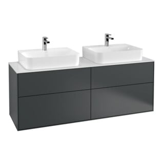 V&B Meuble sous lavabo Finion 160x60,3 cm, plaque d'habillage blanche, poignée bleue avec laque