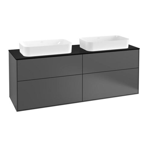 V&B Meuble sous lavabo Finion 160x60,3 cm, plaque d'habillage bleue, anthracite mat