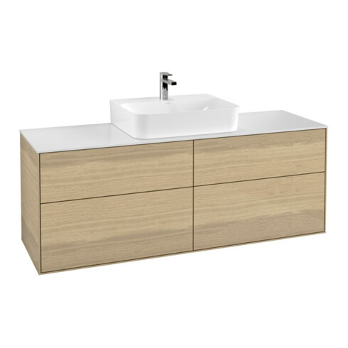 V&B Meuble sous lavabo Finion 160x60,3 cm, plinthe abs. blanc, placage chêne